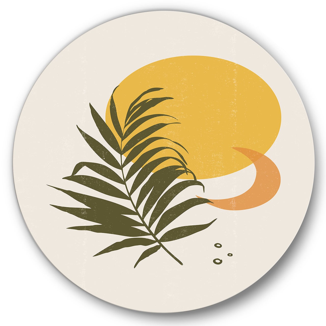 Designart - Abstract Yellow Sun and Moon With Tropical Leaf I - Modern Metal Circle Wall Art